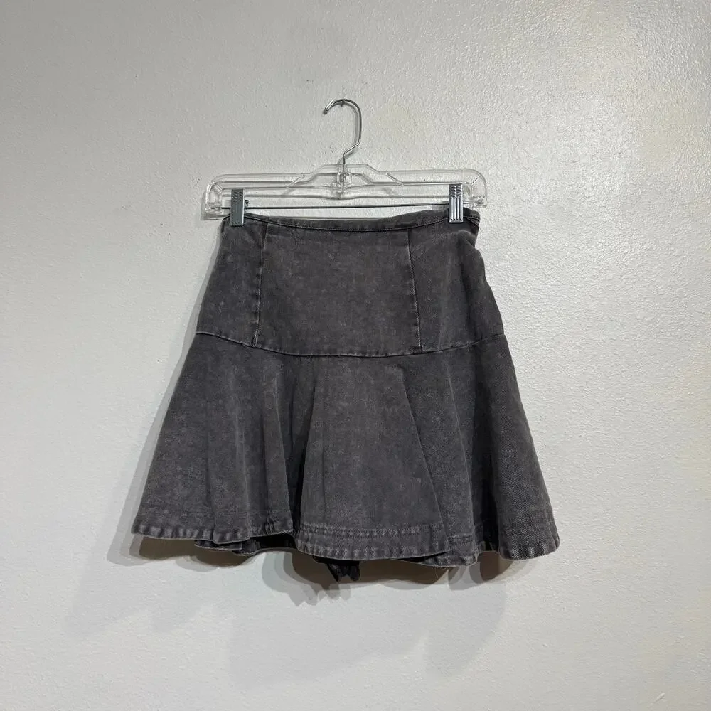 Mustard Seed Washed Charcoal Tie Belt Mini Skirt Sz M